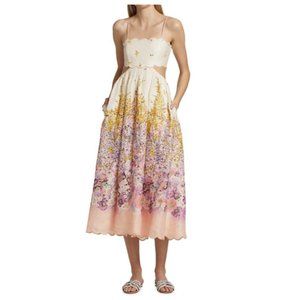 Zimmermann Jude Scalloped Cut-Out Linen Midi-Dress